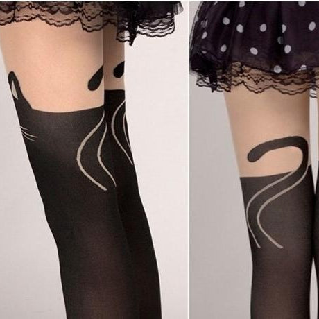 Harajuku Cat Design High Tube Pantyhose