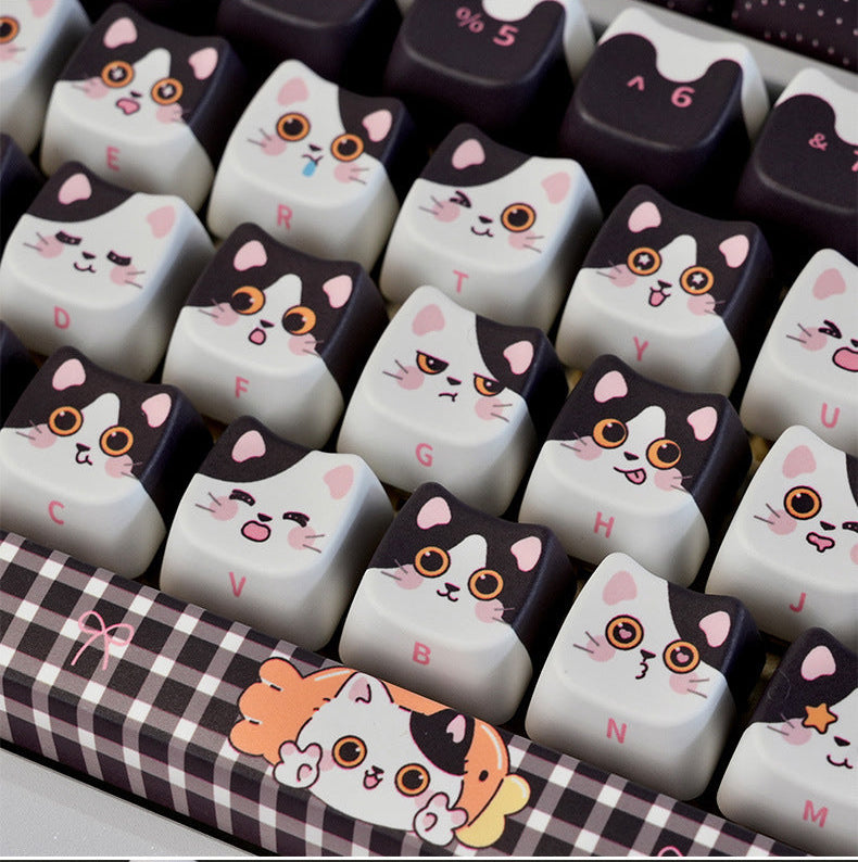 Cow - Cat Hybrid Black Kawaii MOA Keycaps