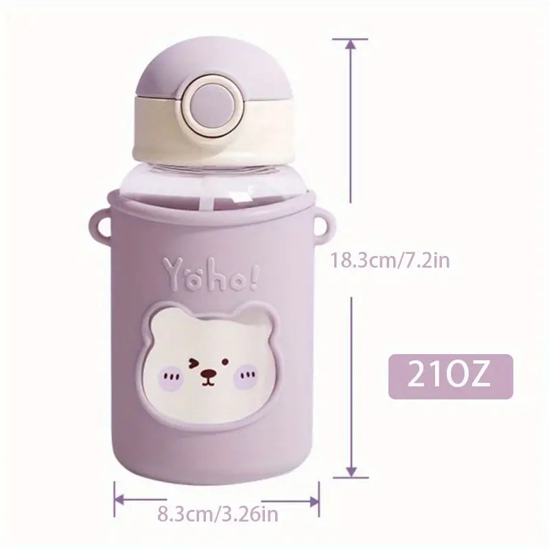 Kawaii Straw Water Bottle with Outdoor Strap
