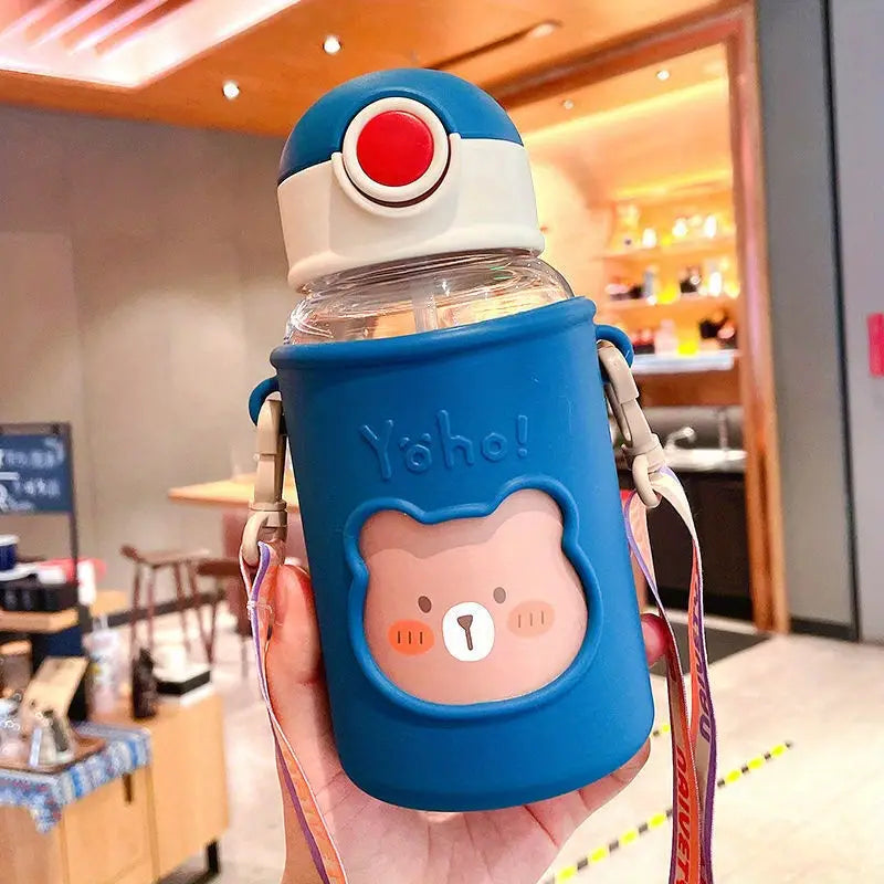 Kawaii Straw Water Bottle with Outdoor Strap