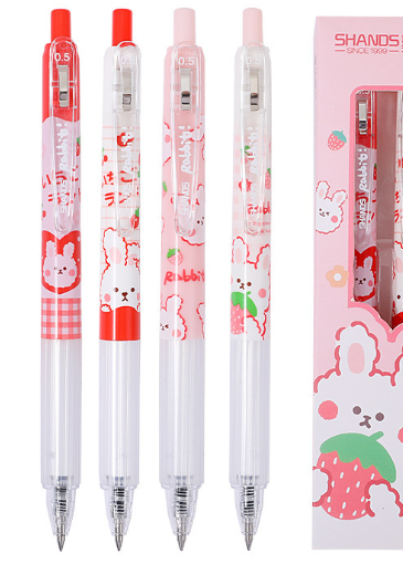 Strawberry Bunny Gel Pens - Cute Japanese Style (Set of 4)