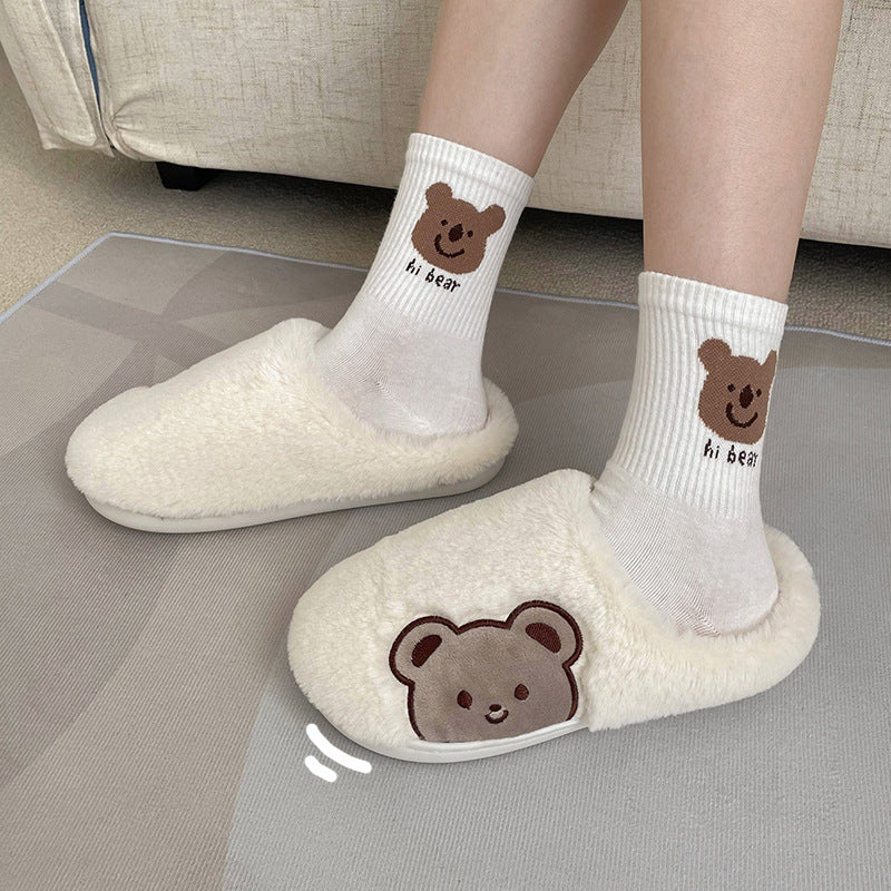 Cute Bear Plush Cotton Slippers