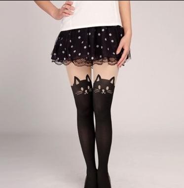 Harajuku Cat Design High Tube Pantyhose
