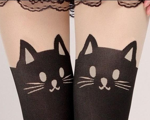Harajuku Cat Design High Tube Pantyhose