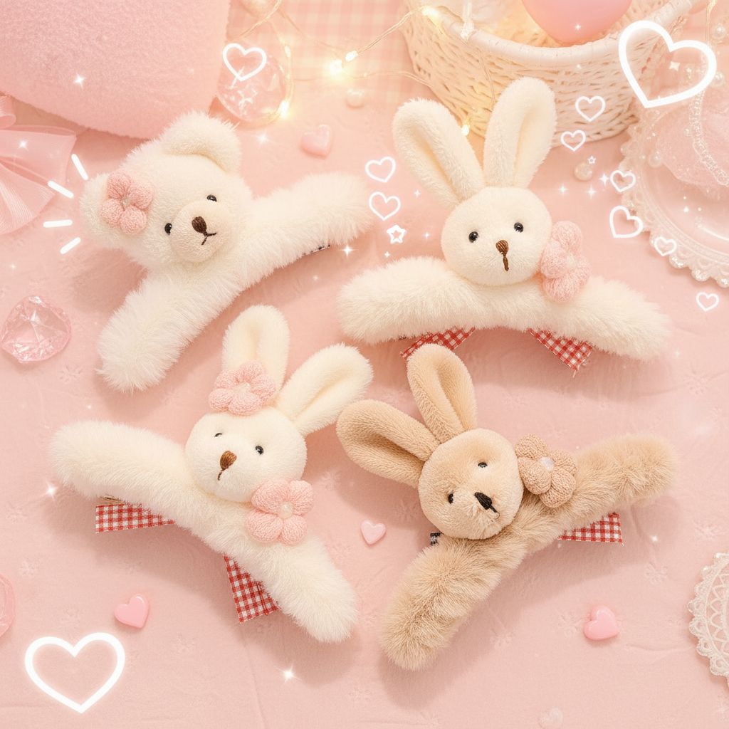 All Four Kawaii Animal Hair Clips Combined