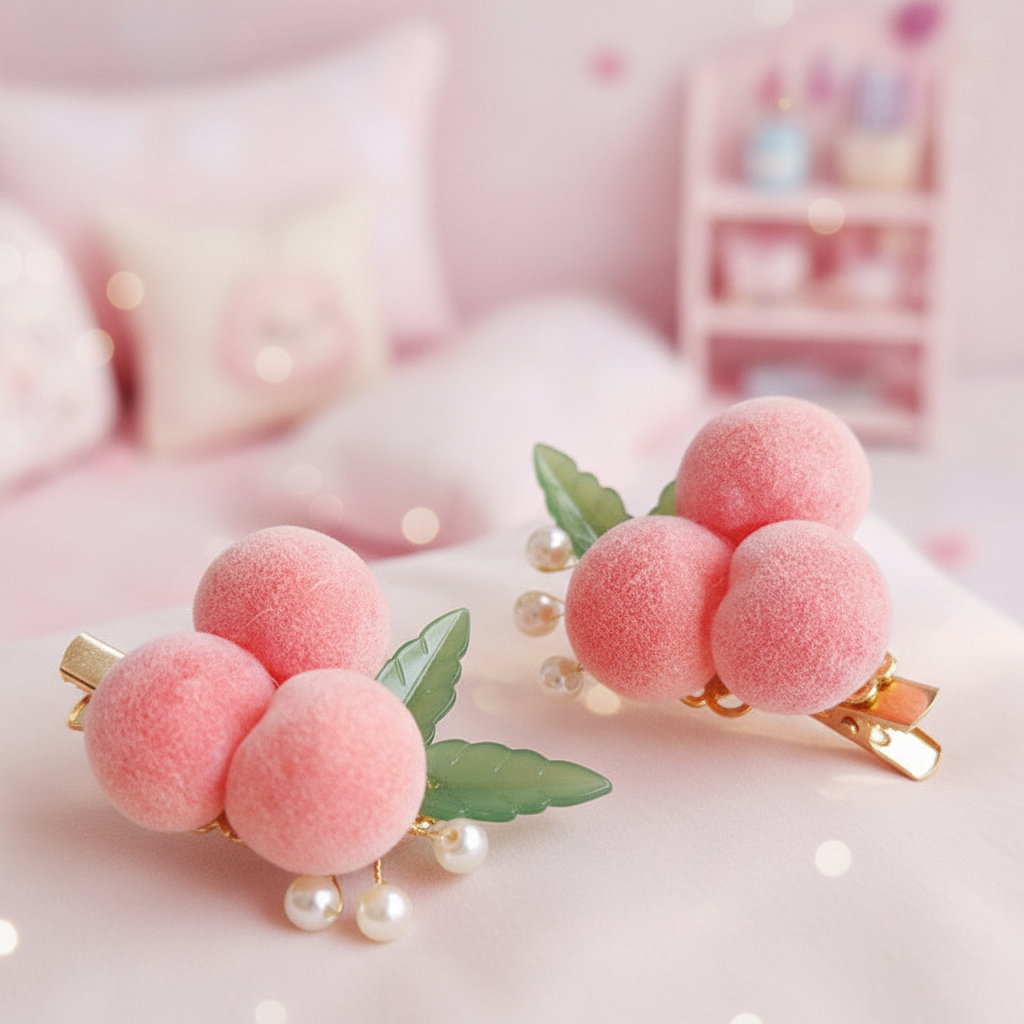 Close Up Fuzzy Peach Hair Clips