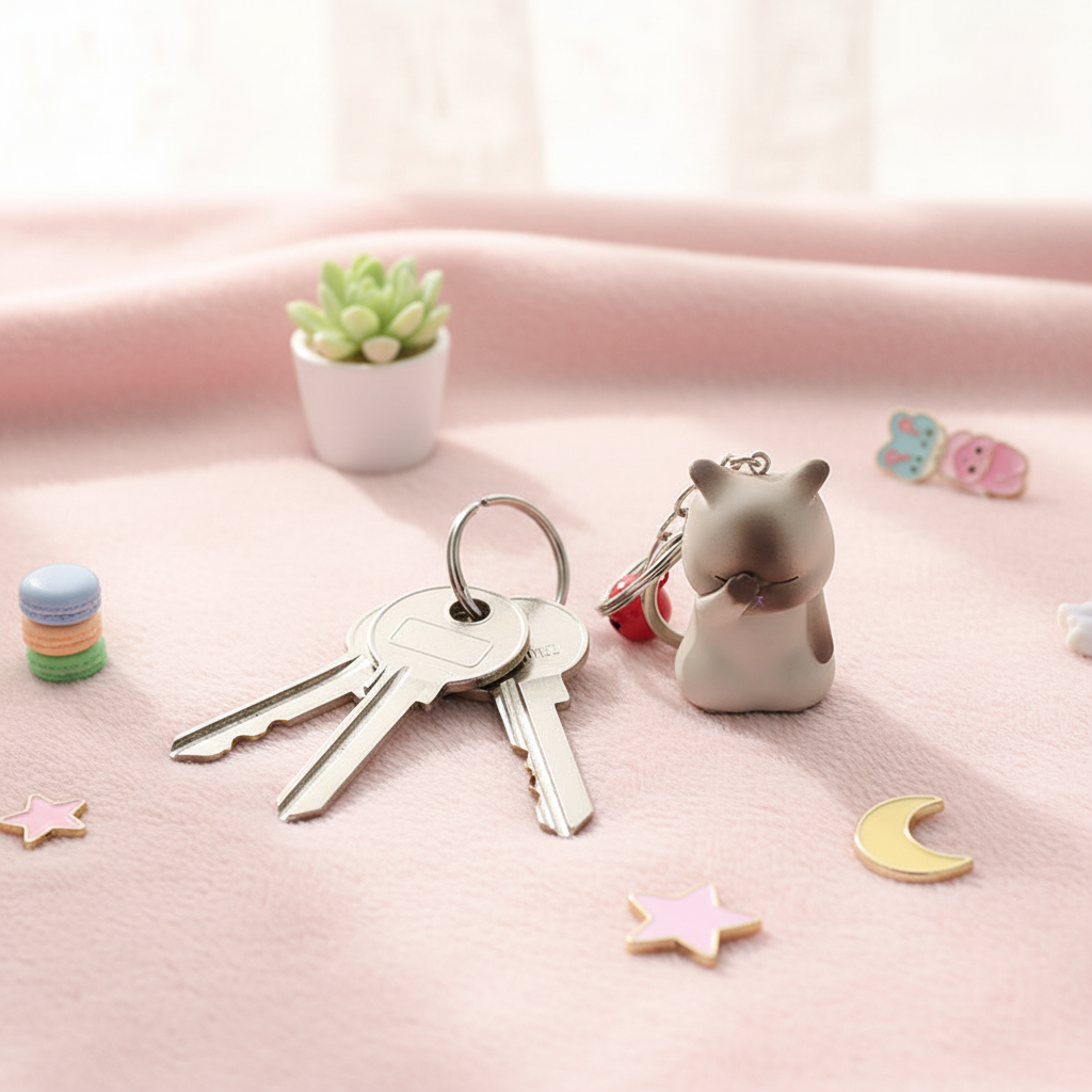 Disappointed Cat Keychain - Grey on Keys