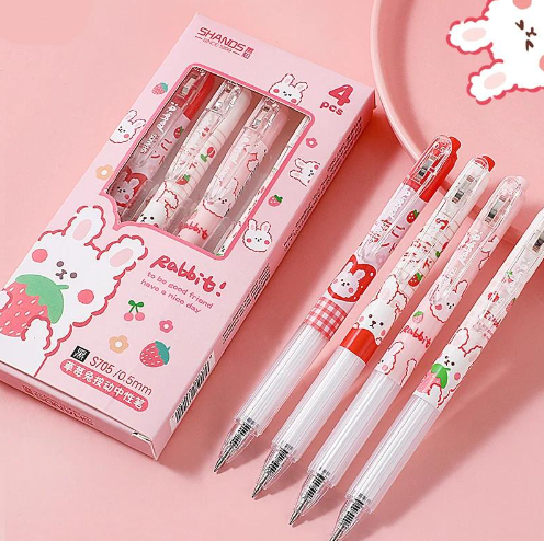Strawberry Bunny Gel Pens - Cute Japanese Style (Set of 4)