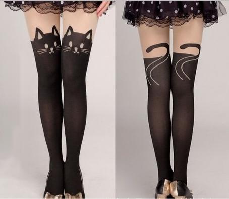 Harajuku Cat Design High Tube Pantyhose
