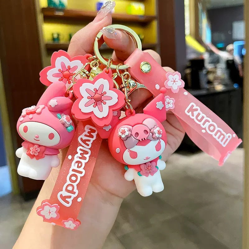 Pink Cherry Blossom Character Keychain