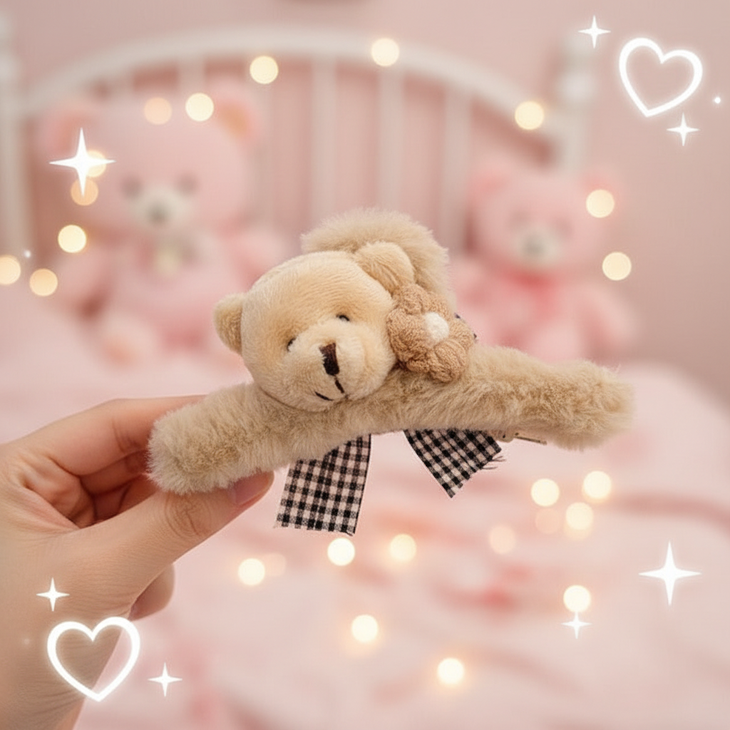Hand Held Beige Bear Clip Kawaii