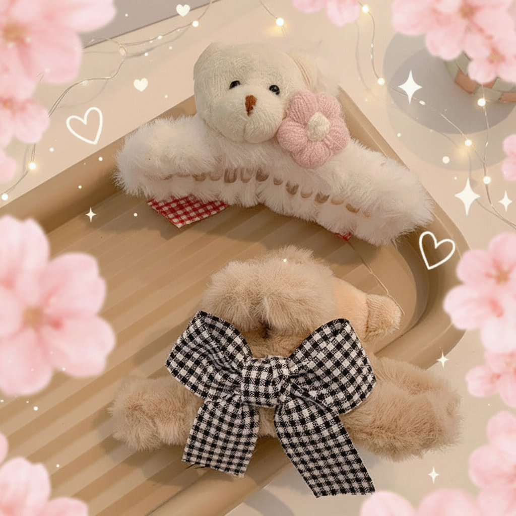 Kawaii Background Bear Clips on Tray
