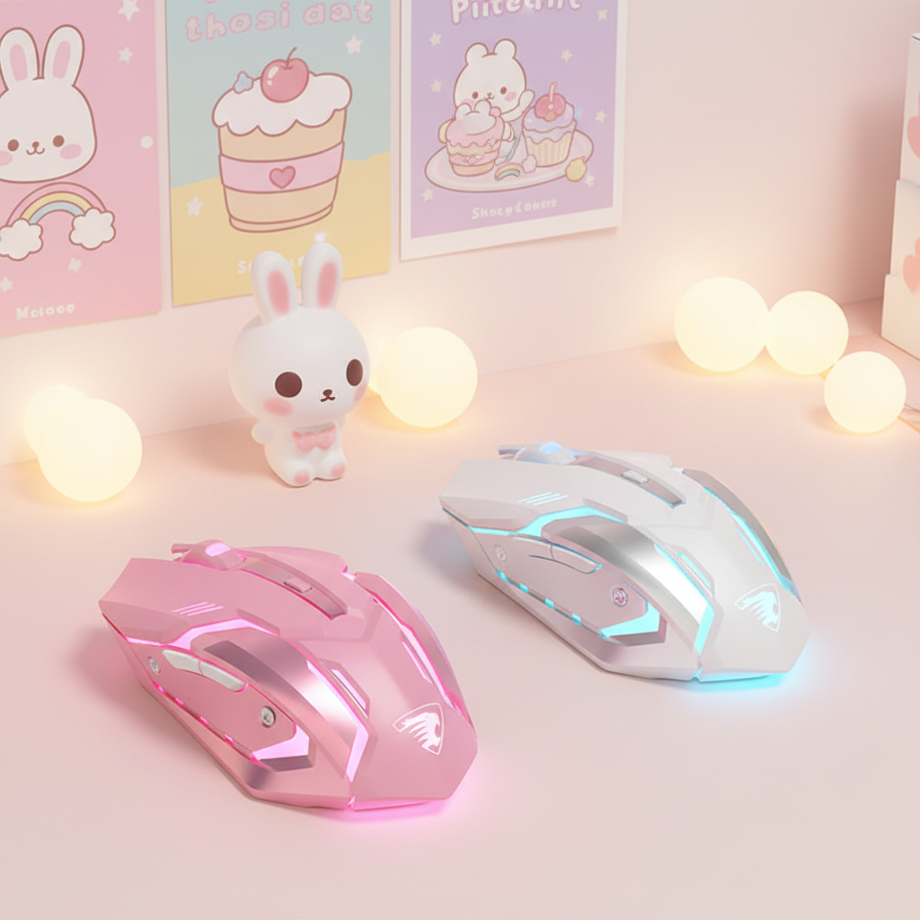 Pink and White Gaming Mice No Keyboard