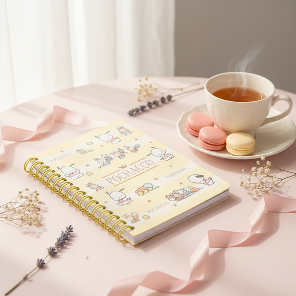 Pochacco Notebook — Pastel Café Scene