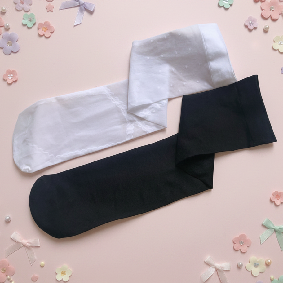 White & Black Stockings — Kawaii Pastel Background No Plate