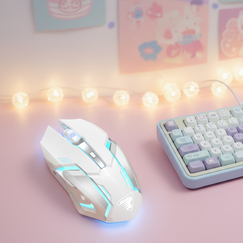 White Gaming Mouse Kawaii Desk Setup
