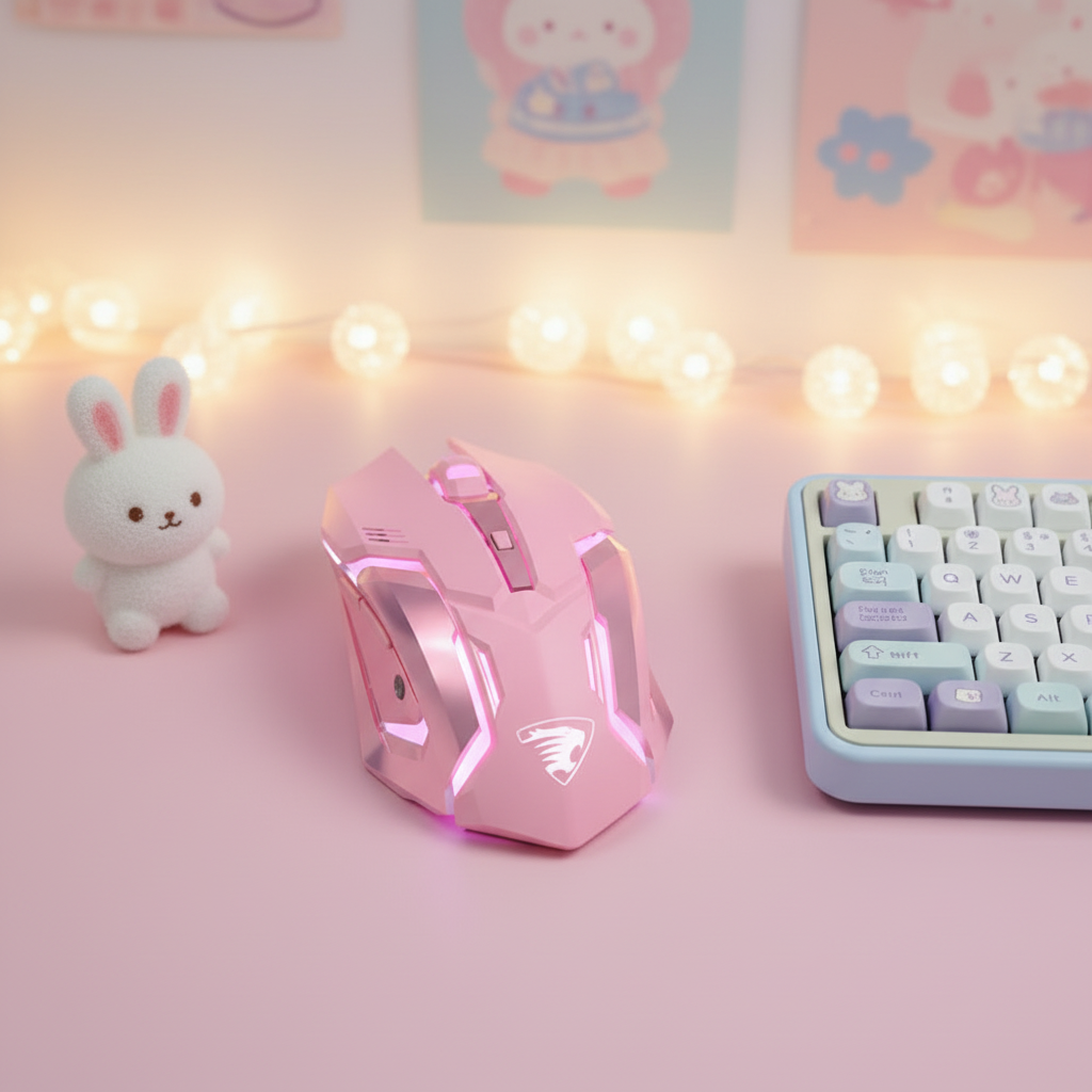 Wireless Pink Gaming Mouse Kawaii Desk